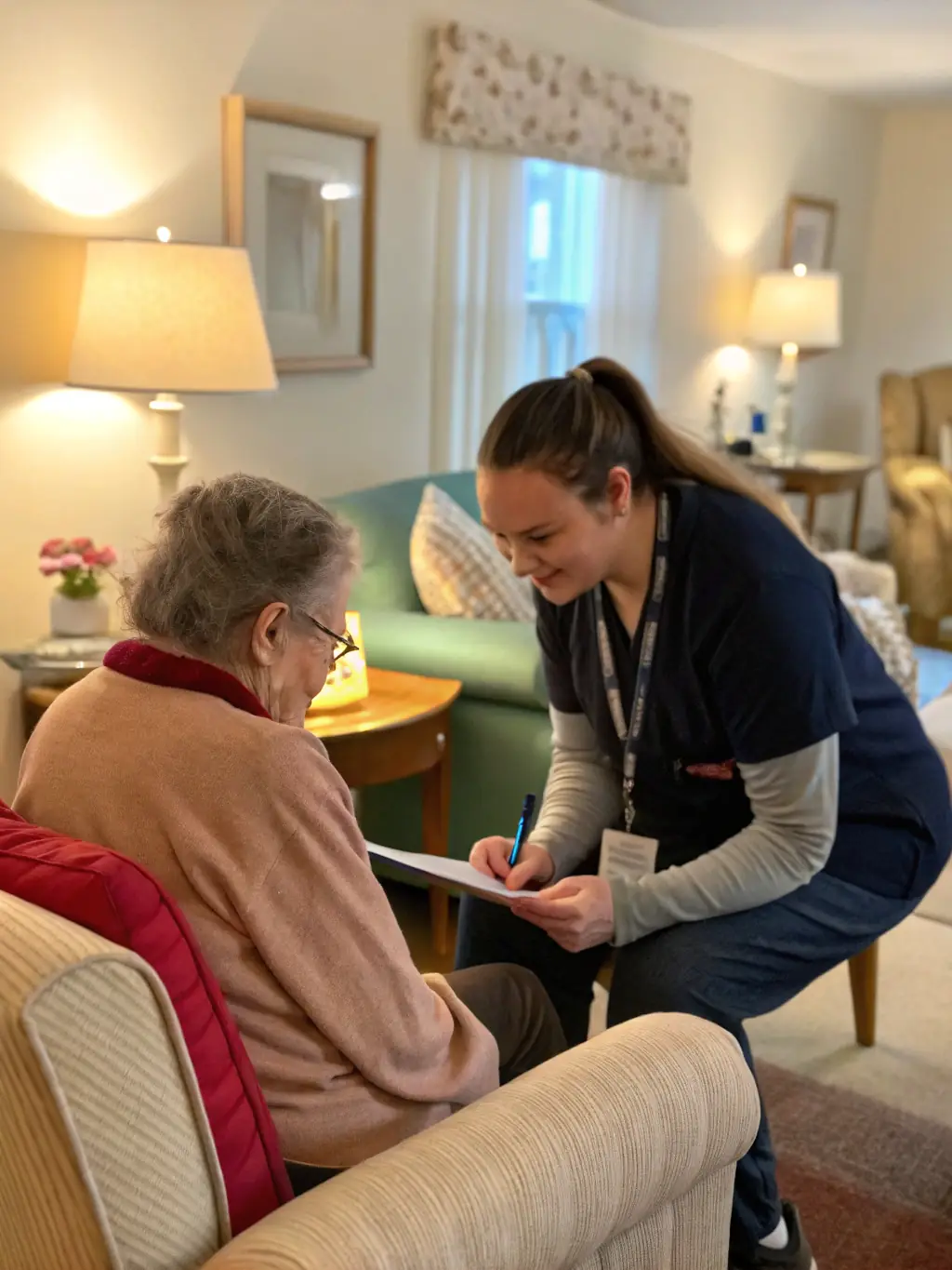 A comforting image of a parent receiving one-on-one consultation from an Inclusio expert, discussing specific strategies and accommodations for their autistic child. The image should convey a sense of personalized support, understanding, and tailored solutions.