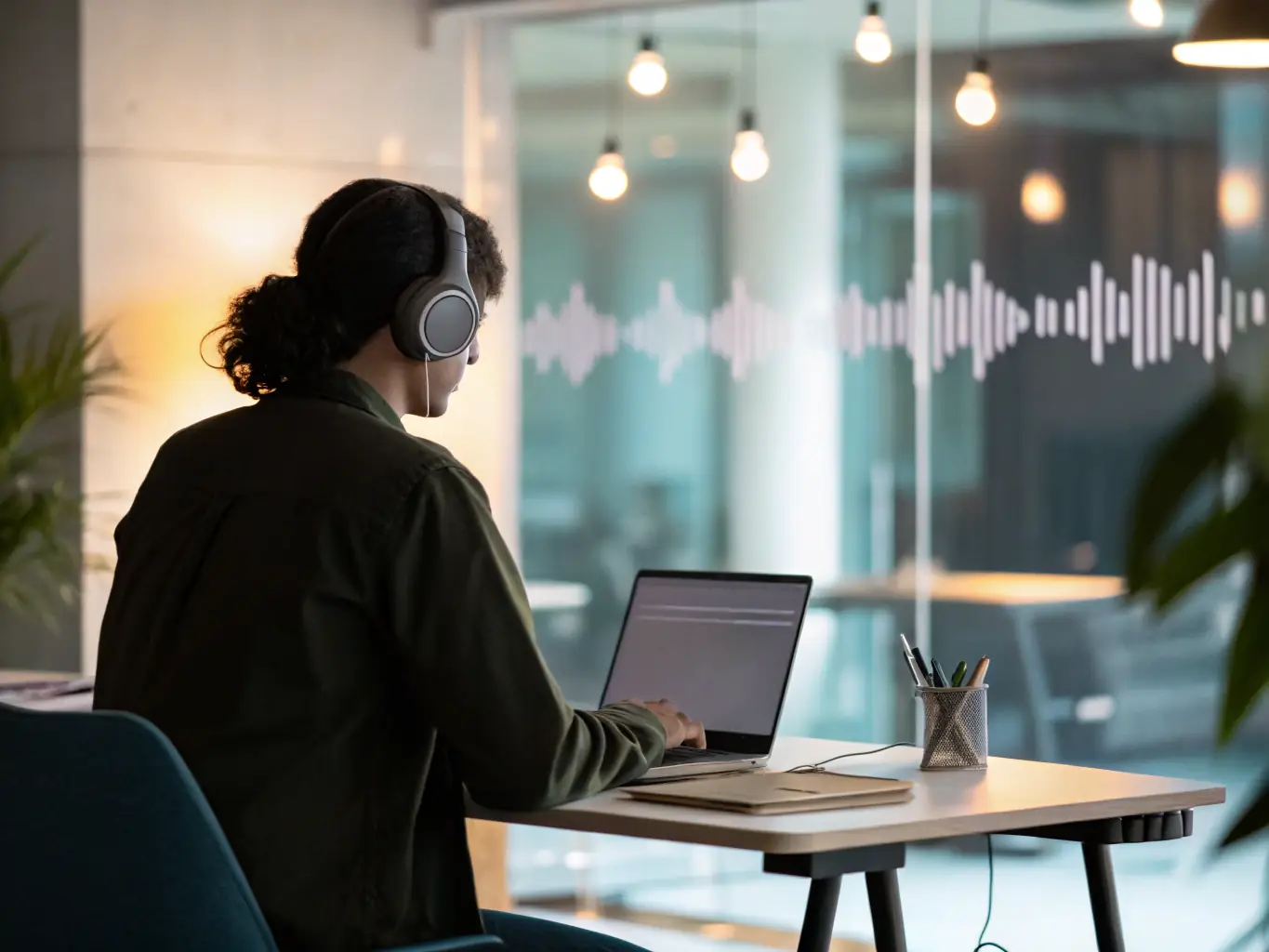 A person working in a clutter-free, organized workspace with noise-canceling headphones, representing environmental adjustments for reducing distractions in ADHD.